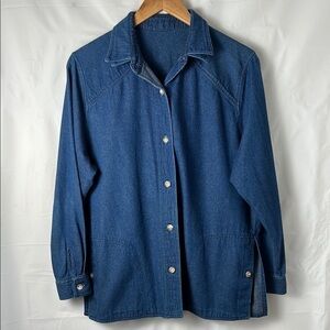 Blue Denim Button Front Shirt Jacket Shacket Women’s Large Classic Casual